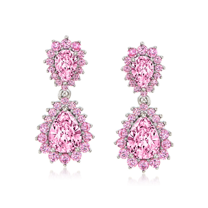 Italian 5.10 ct. t.w. Simulated Pink Sapphire Drop Earrings in Sterling Silver  image number 0