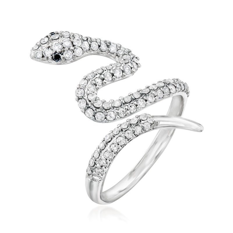 .75 ct. t.w. Diamond Bypass Snake Ring with Black Diamonds in Sterling Silver image number 2