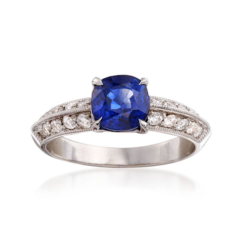 C. 2000 Vintage 1.65 Carat Sapphire and .45 ct. t.w. Diamond Ring in 18kt White Gold image number 0