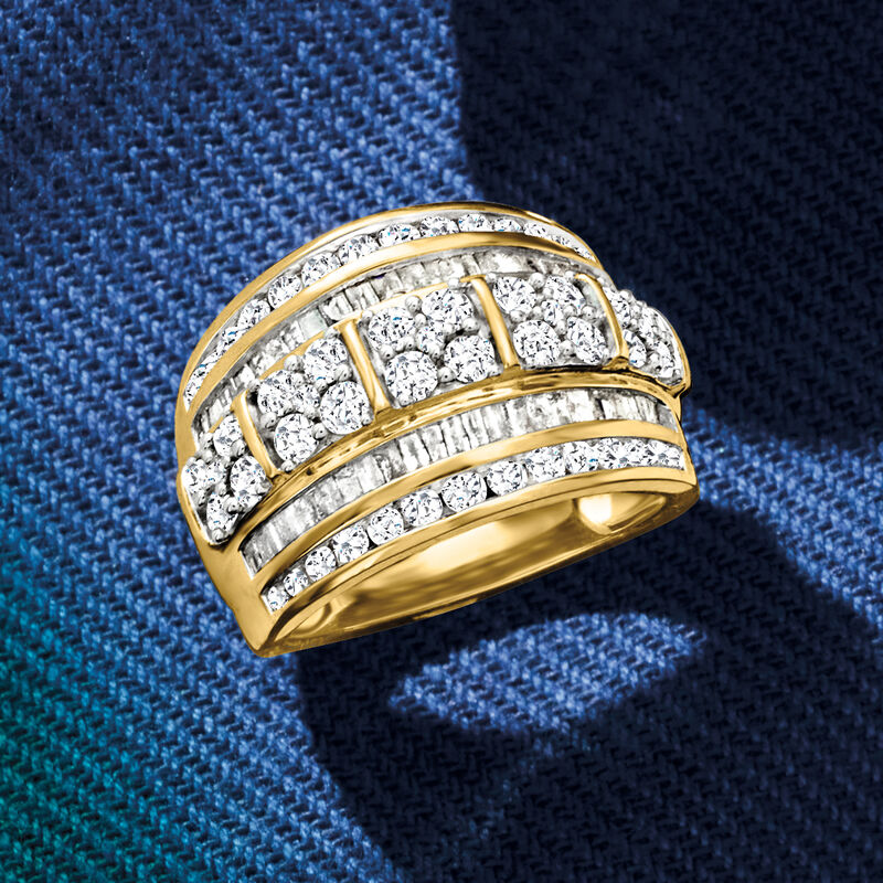2.00 ct. t.w. Baguette and Round Diamond Multi-Row Ring in 18kt Gold Over Sterling image number 5