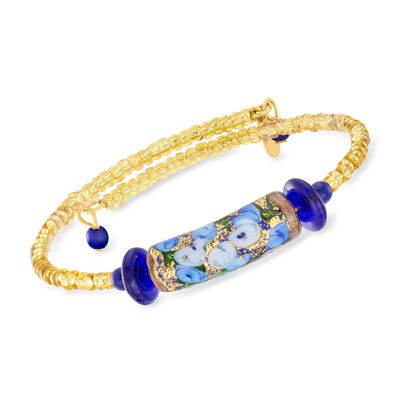 Italian Blue Murano Glass Floral Bead Wrap Bracelet