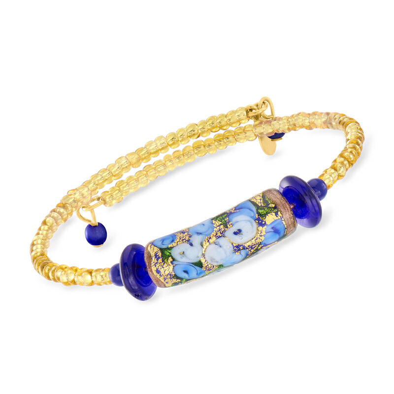 Italian Blue Murano Glass Floral Bead Wrap Bracelet  image number 0