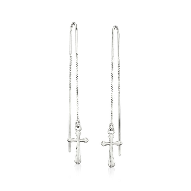 Italian Sterling Silver Cross Threader Drop Earrings image number 0