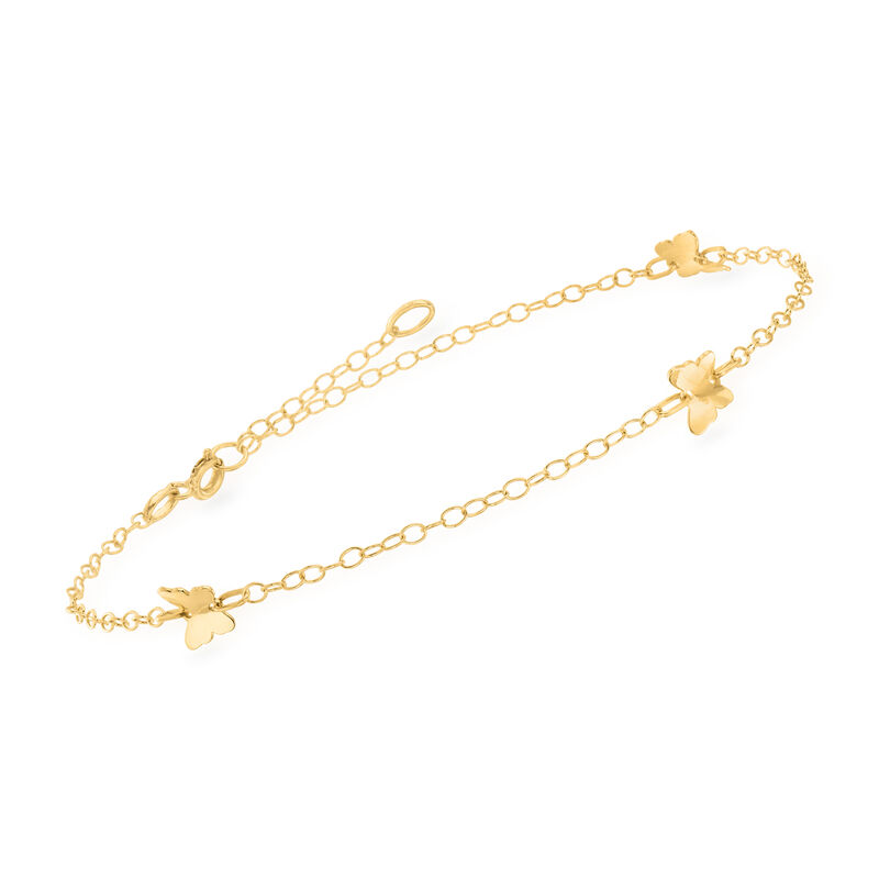 Italian 14kt Yellow Gold Butterfly Station Anklet. 9&quot; image number 1