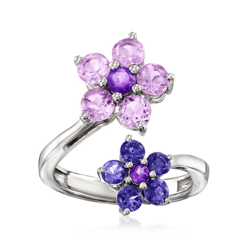 1.40 ct. t.w. Amethyst and .50 ct. t.w. Iolite Flower Bypass Ring in Sterling Silver image number 0