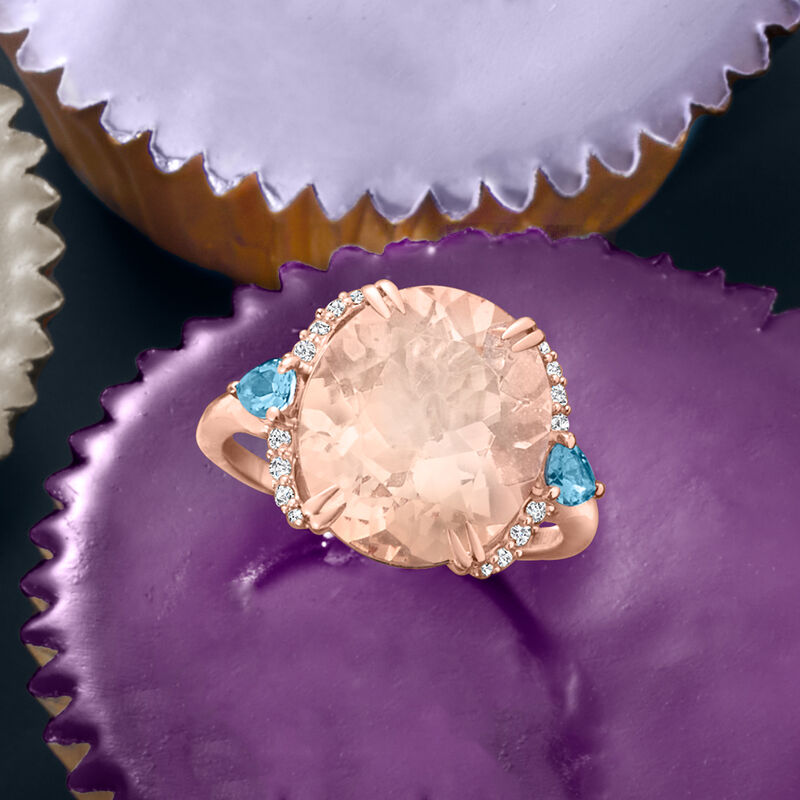6.00 Carat Morganite and .30 ct. t.w. Aquamarine Ring with .13 ct. t.w. Diamonds in 14kt Rose Gold. Size 8 image number 3