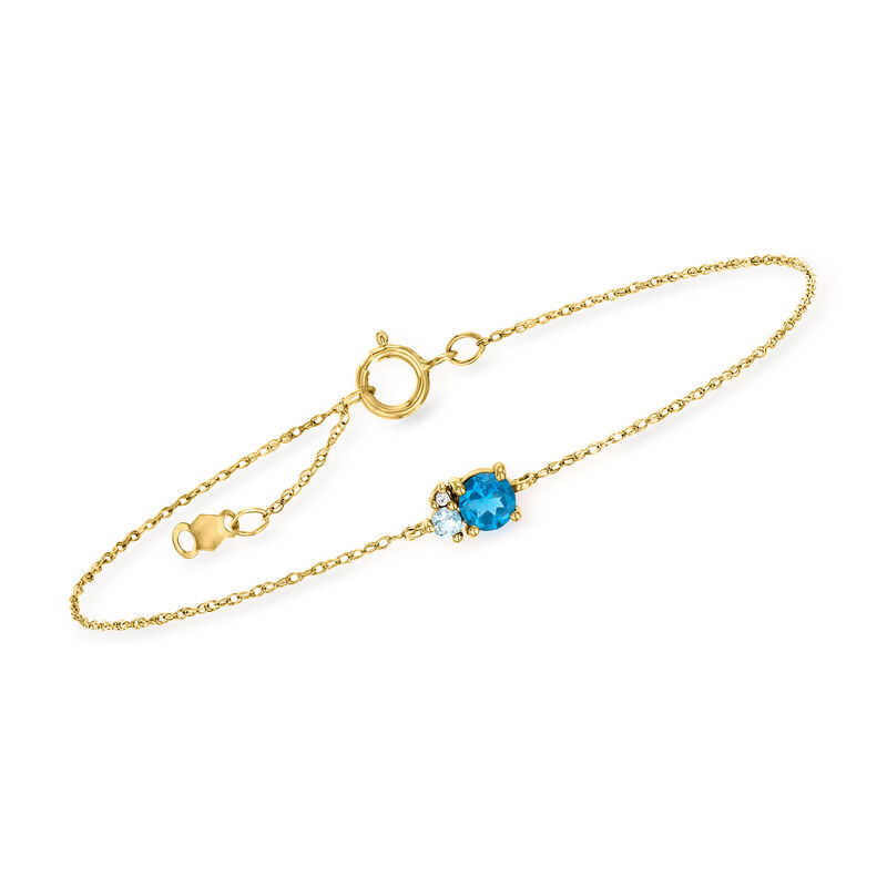 .30 Carat London Blue Topaz Bracelet with Swiss Blue Topaz and Diamonds in 14kt Yellow Gold image number 0