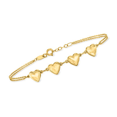 14kt Yellow Gold Heart Station Bracelet