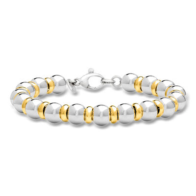 Italian Sterling Silver and 22kt Gold Over Sterling Bead Bracelet