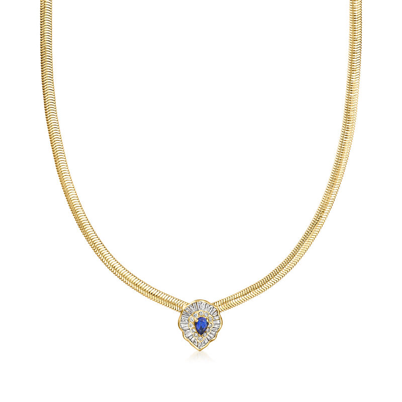 C. 1980 Vintage .69 Carat Sapphire and 1.53 ct. t.w. Diamond Pendant Necklace in 18kt Yellow Gold. 15.5" image number 0