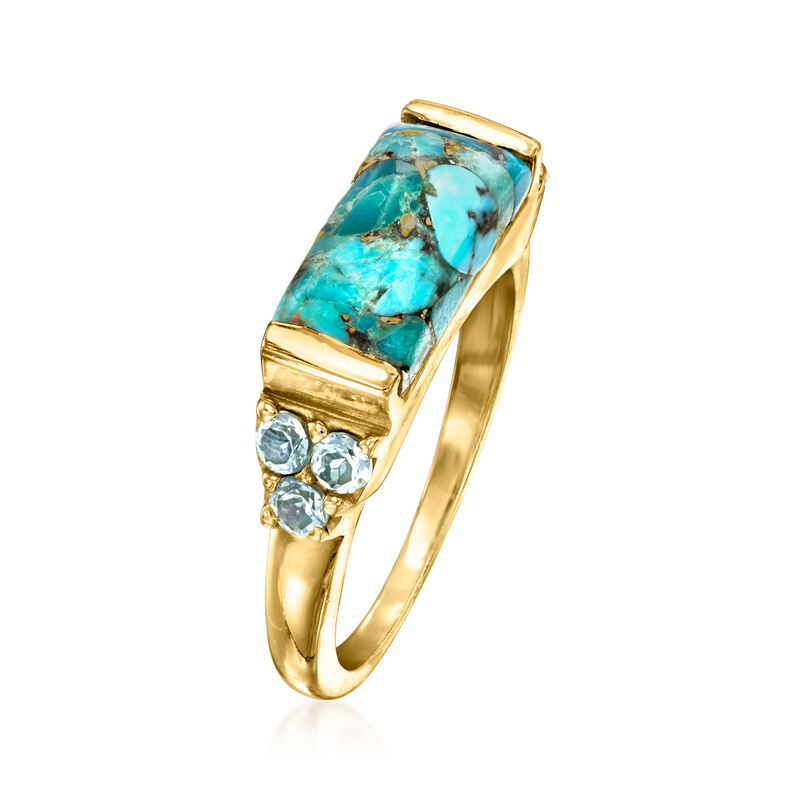 Turquoise and .70 ct. t.w. Sky Blue Topaz Ring in 18kt Gold Over Sterling. Size 7 image number 2