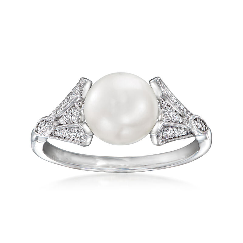 8-8.5mm Cultured Pearl and .10 ct. t.w. Diamond Ring in Sterling Silver image number 0