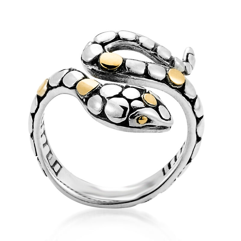 Sterling Silver and 18kt Yellow Gold Bali-Style Snake Ring image number 0