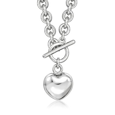 Italian Rhodium-Plated Heart Toggle Necklace