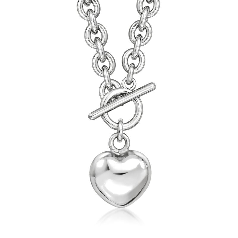 Italian Rhodium-Plated Heart Toggle Necklace image number 0
