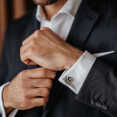 C. 1960 Vintage Hematite Intaglio Cuff Links in 14kt Yellow Gold