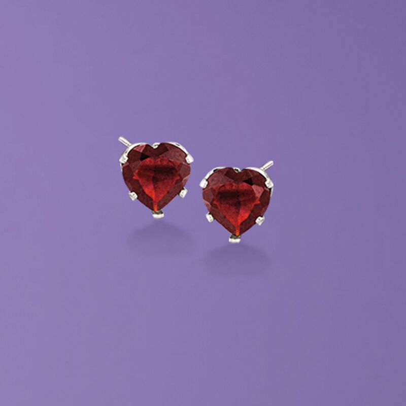 2.80 ct. t.w. Garnet Heart Stud Earrings in Sterling Silver image number 2