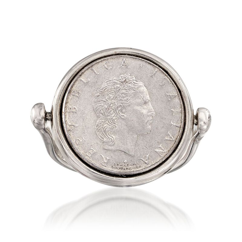 Italian Sterling Silver Flip Ring with 1.70 ct. t.w. Black Spinels and Genuine 50-Lira Micro Coin image number 3