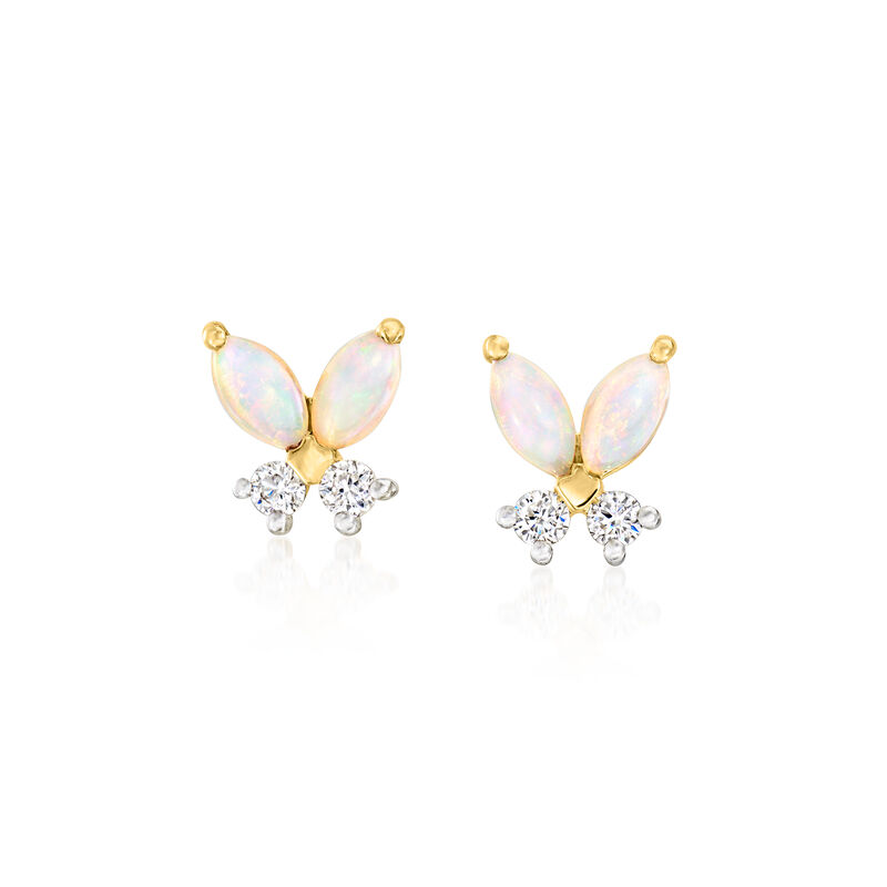 Opal and .12 ct. t.w. Lab-Grown Diamond Butterfly Earrings in 14kt Yellow Gold  image number 0