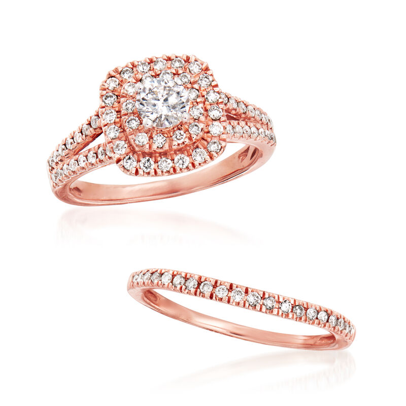 1.00 ct. t.w. Diamond Bridal Set: Engagement and Wedding Rings in 14kt Rose Gold image number 3