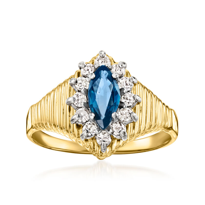C. 1980 Vintage .60 Carat Marquise Sapphire Ring with .30 ct. t.w. Diamonds in 14kt Yellow Gold. Size 7 image number 0