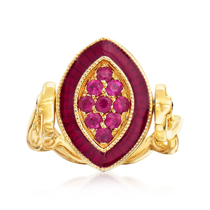 C. 1980 Vintage .48 ct. t.w. Ruby and .48 ct. t.w. Sapphire Ring in 18kt Yellow Gold image number 0