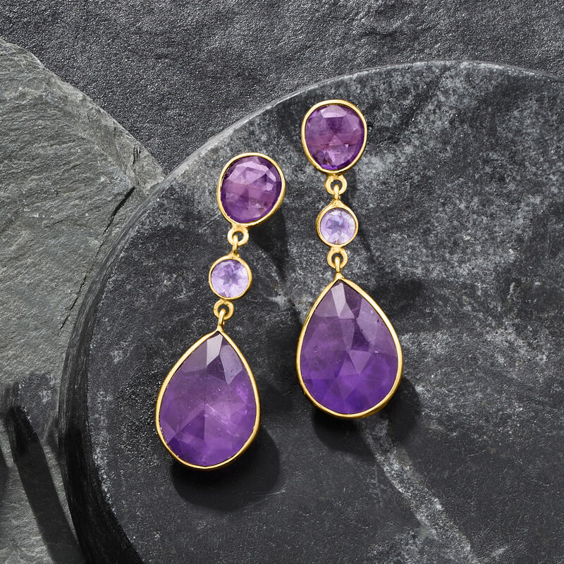 24.50 ct. t.w. Amethyst Drop Earrings in 18kt Gold Over Sterling  image number 2