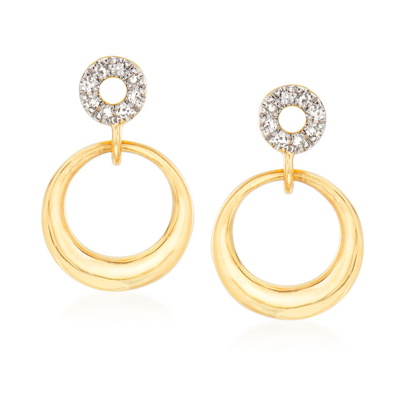 14kt Yellow Gold Open-Circle Drop Earrings with Diamond Accents image number 0