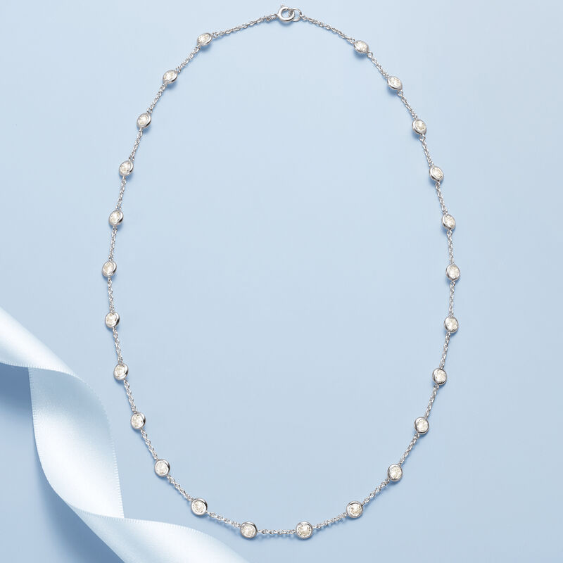 10.00 ct. t.w. Bezel-Set CZ Station Necklace in Sterling Silver image number 4