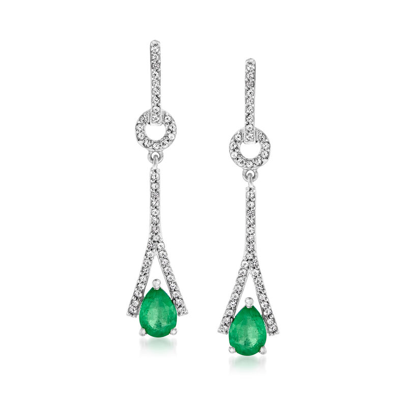 1.00 ct. t.w. Emerald and .40 ct. t.w. White Topaz Drop Earrings in Sterling Silver image number 0