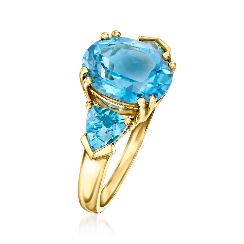 5.30 ct. t.w. Swiss Blue Topaz Three-Stone Ring in 14kt Yellow Gold image number 2
