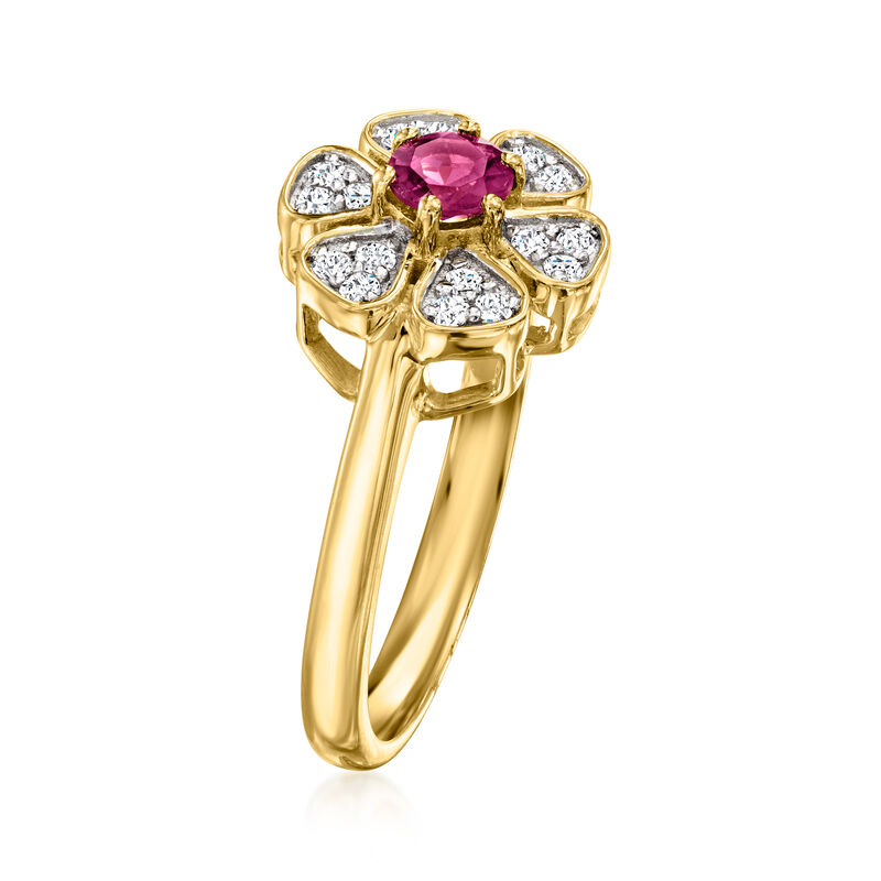 .20 Carat Rhodolite Garnet and .20 ct. t.w. White Topaz Flower Ring in 18kt Gold Over Sterling image number 2