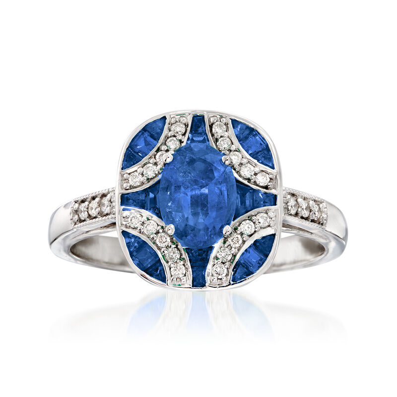 1.40 ct. t.w. Sapphire and .13 ct. t.w. Diamond Ring in 14kt White Gold. Size 7 image number 0