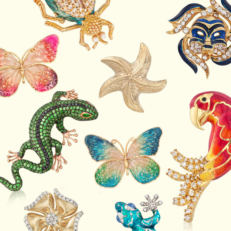 Italian Ceramic Pink and Orange Butterfly Pin in 14kt Yellow Gold image number 2