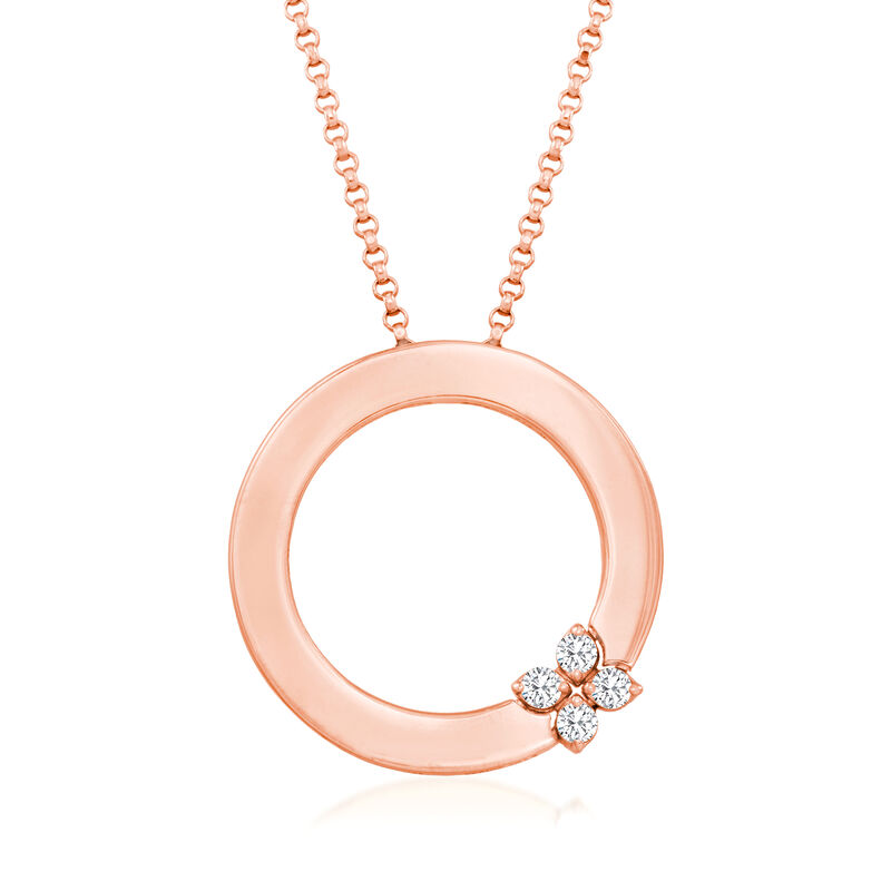 Roberto Coin &quot;Love in Verona&quot; 18kt Rose Gold Circle Pendant Necklace with Diamonds. 16&quot; image number 1