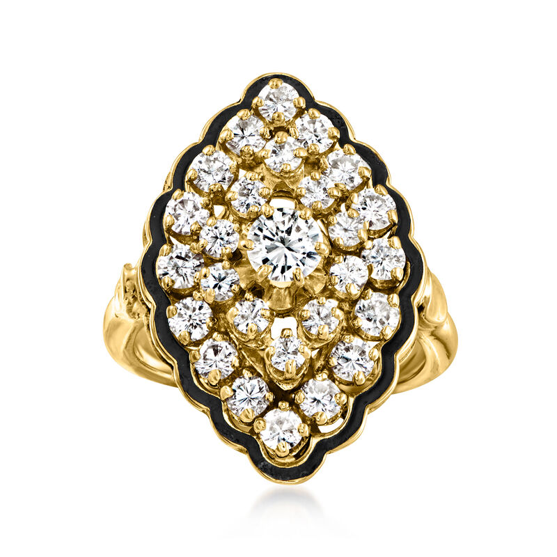 C. 1970 Vintage 1.60 ct. t.w. Diamond Cluster Ring with Black Enamel in 14kt Yellow Gold. Size 5 image number 0