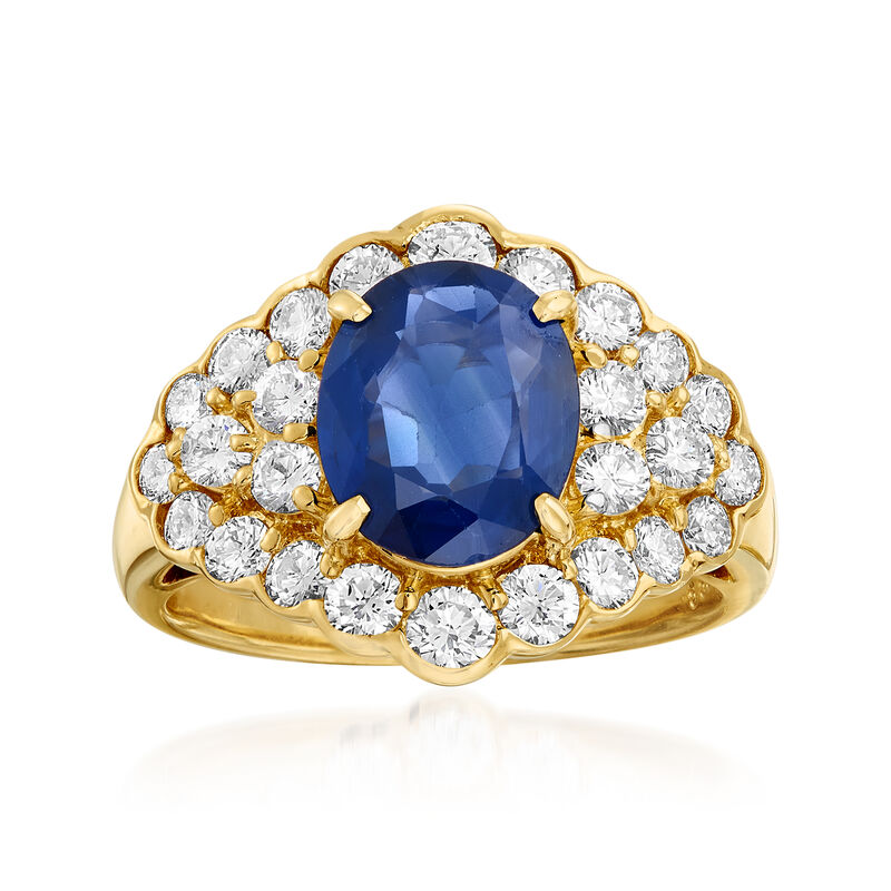 C. 1980 Vintage 2.69 Carat Sapphire and 1.36 ct. t.w. Diamond Ring in 18kt Yellow Gold image number 0