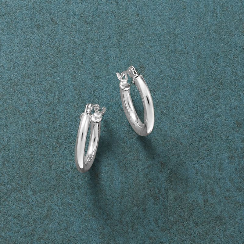 2mm 14kt White Gold Hoop Earrings. 1/2&quot; image number 2