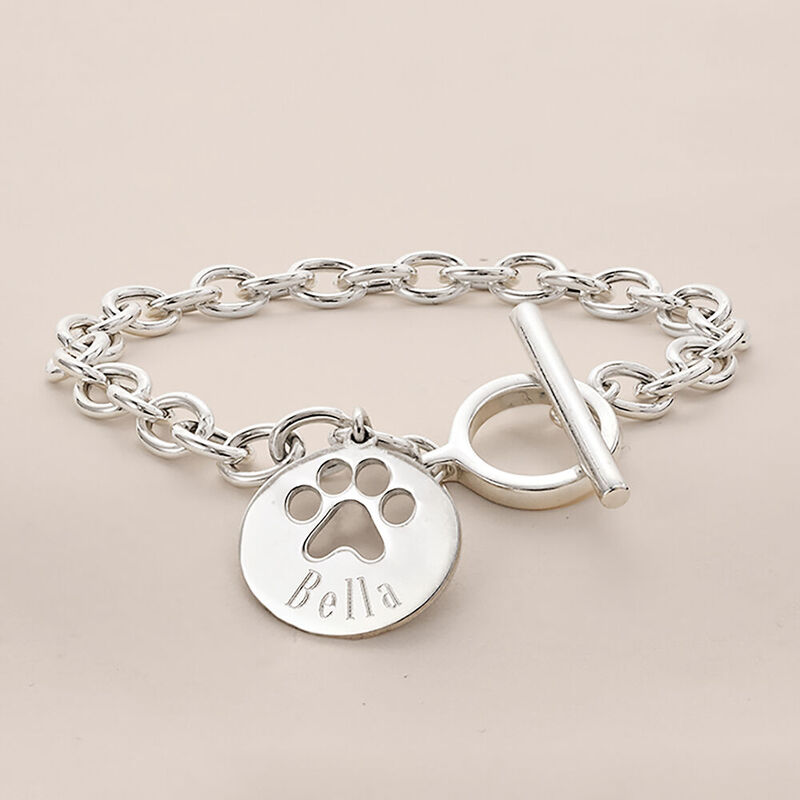 Sterling Silver Personalized Paw Print Cut-Out Charm Bracelet image number 2