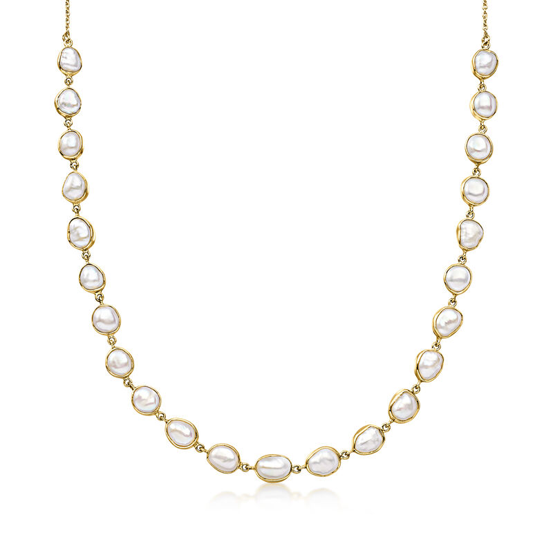 14kt Yellow Gold-Plated Necklace with 6-9mm Cultured Baroque Pearls image number 0