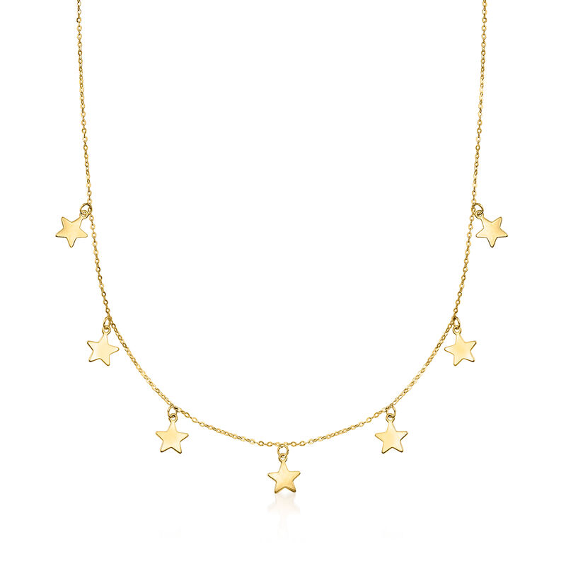 Italian 14kt Yellow Gold Multi-Star Charm Necklace. 16&quot; image number 1