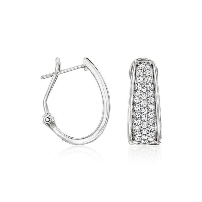 1.00 ct. t.w. Pave Diamond Hoop Earrings in Sterling Silver. 3/4" image number 2