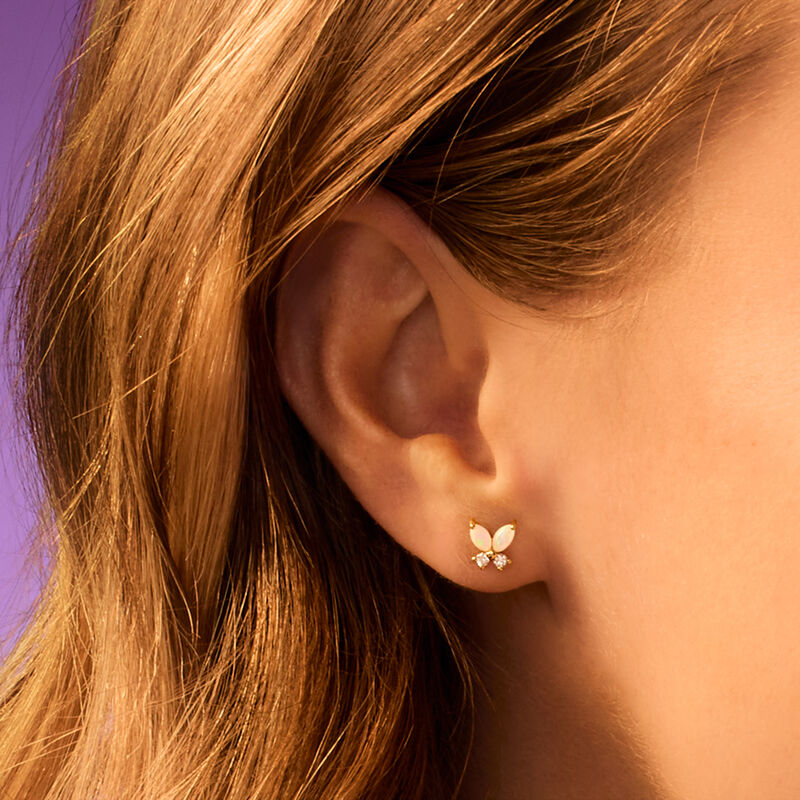 Opal and .12 ct. t.w. Lab-Grown Diamond Butterfly Earrings in 14kt Yellow Gold  image number 2
