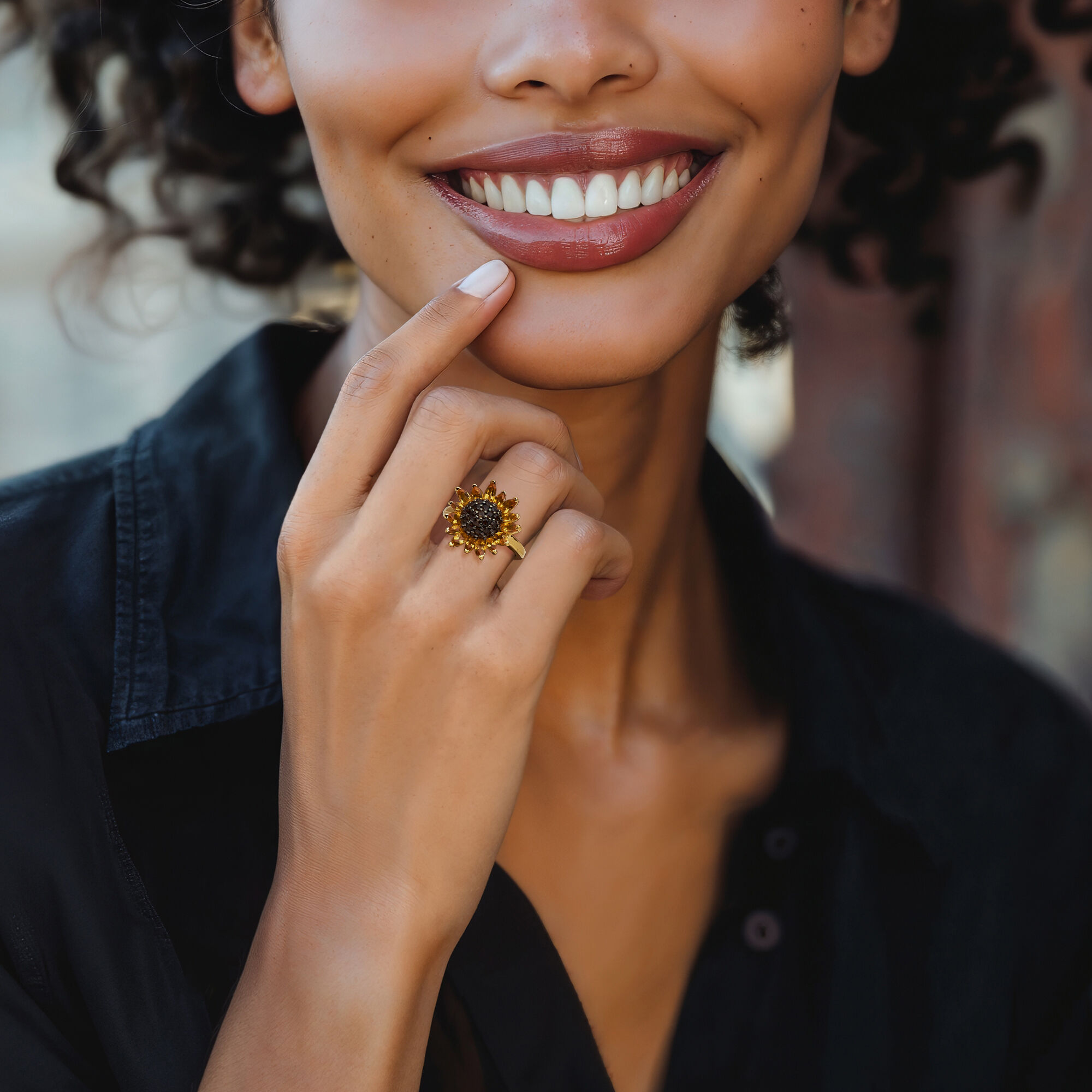 Smoky quartz and citrine ring top