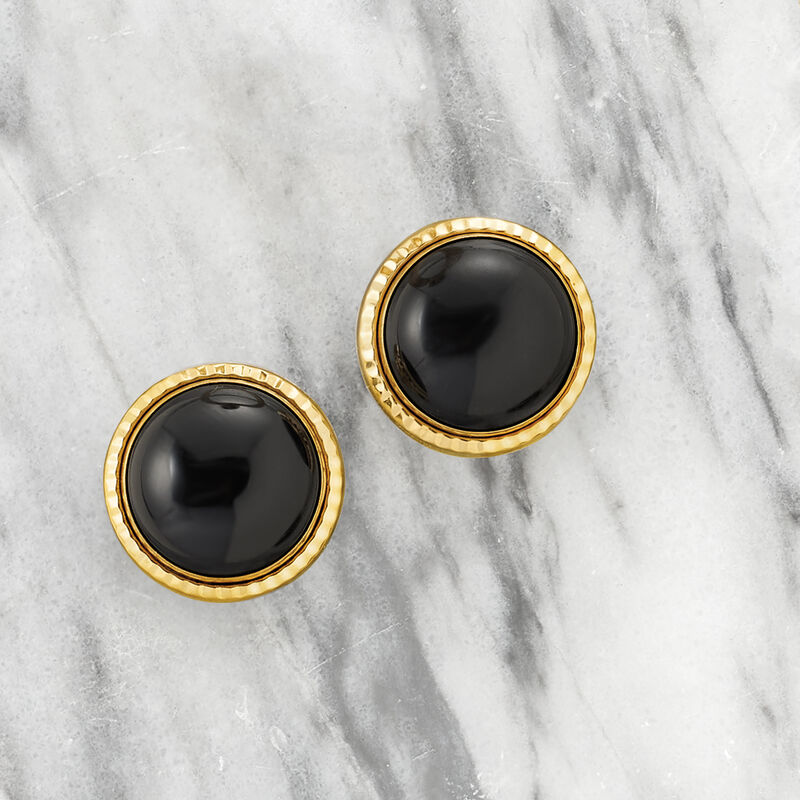12mm Black Onyx Stud Earrings in 14kt Yellow Gold image number 2