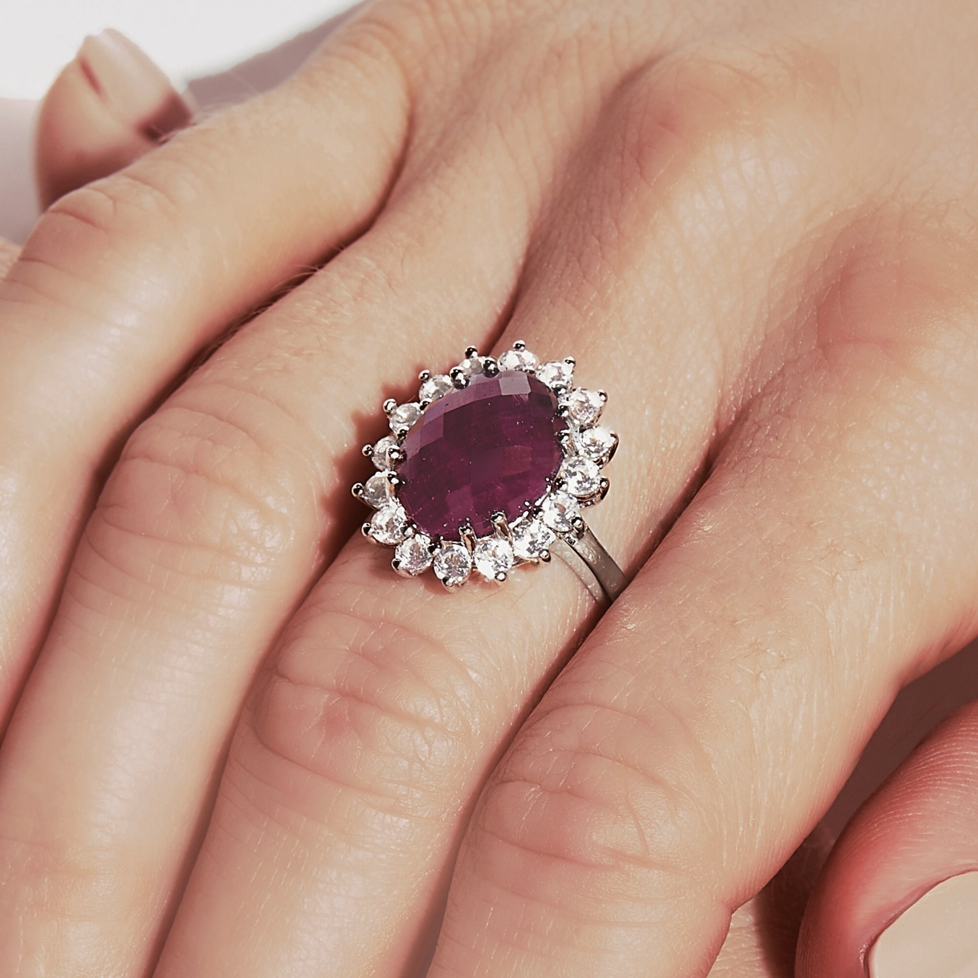 5.75 Carat Ruby and 1.20 ct. t.w. White Topaz Ring in Sterling Silver