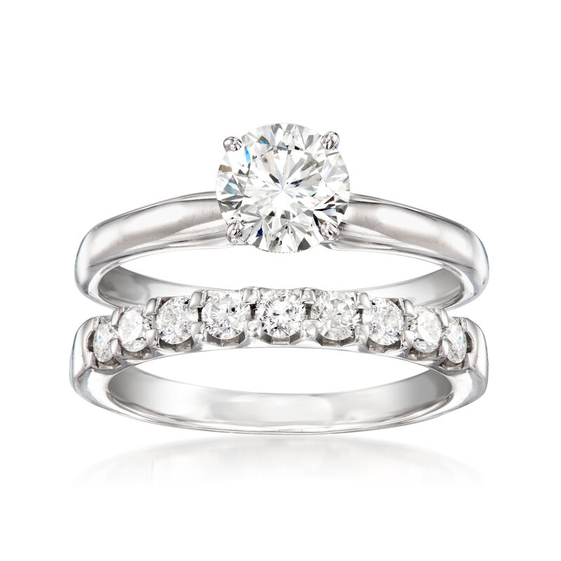 C. 2010 Vintage 1.55 ct. t.w. Diamond Bridal Set: Engagement and Wedding Rings in 14kt White Gold. Size 6 image number 0