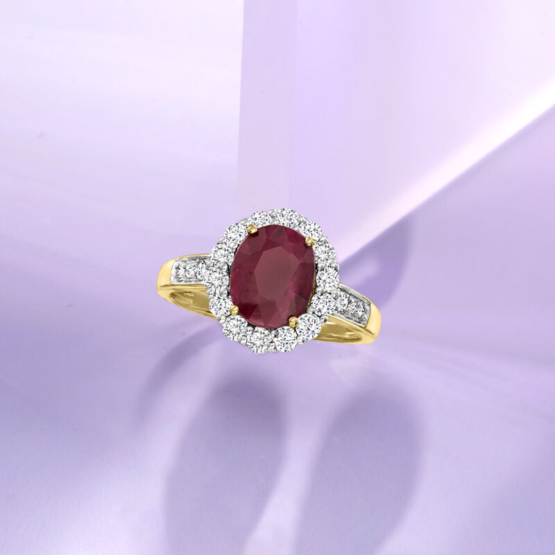 2.00 Carat Ruby and .64 ct. t.w. Diamond Ring in 18kt Yellow Gold image number 3