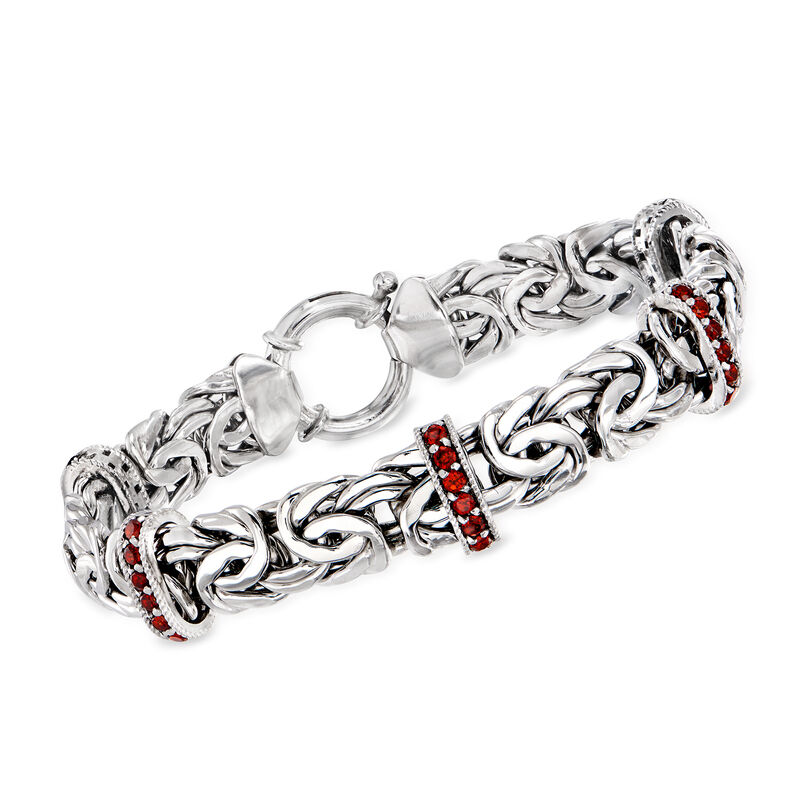 2.00 ct. t.w. Garnet Byzantine Station Bracelet in Sterling Silver image number 0