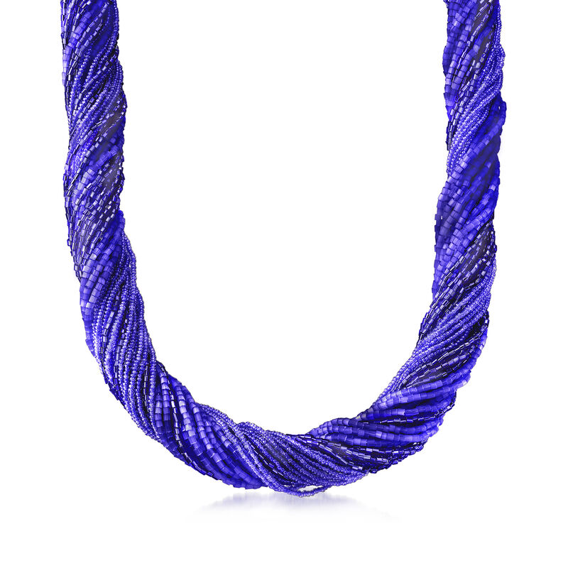 Italian Blue Murano Glass Bead Torsade Necklace with 18kt Gold Over Sterling image number 0